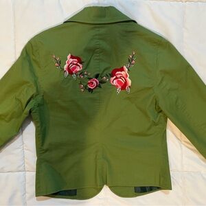 Forever 21 Green Blazer with Red Floral Embroidery